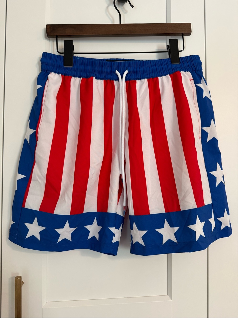RSVLTS Men’s Medium Rocky USA Flag Board Shorts Patriotic Unlined Swim Trunks